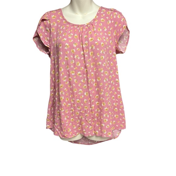 Pulse size small pleated babydoll style Floral Pink Women's Top - Picture 1 of 8
